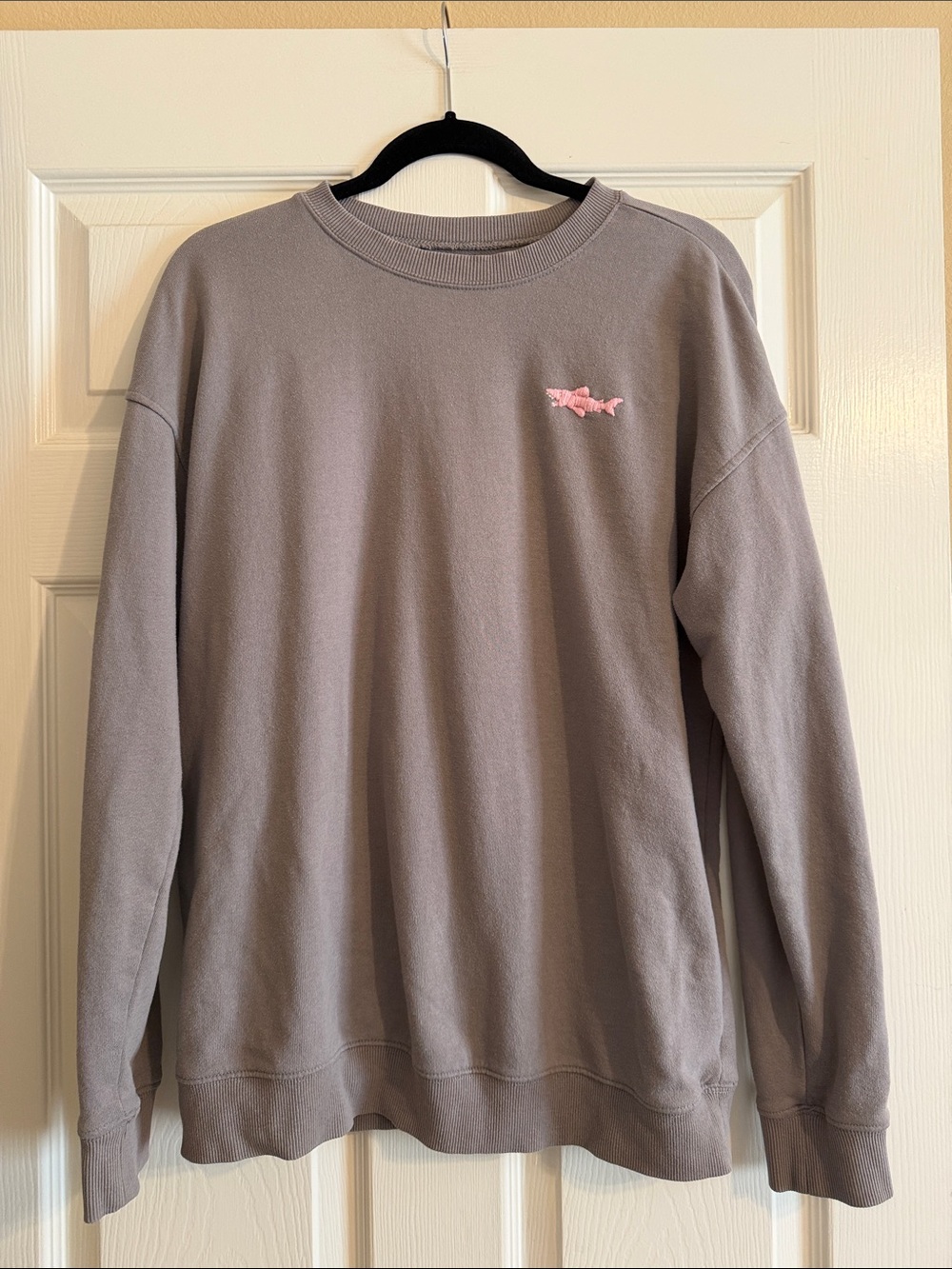 Original Use Shark Embroidered Gray Crewneck Sweatshirt